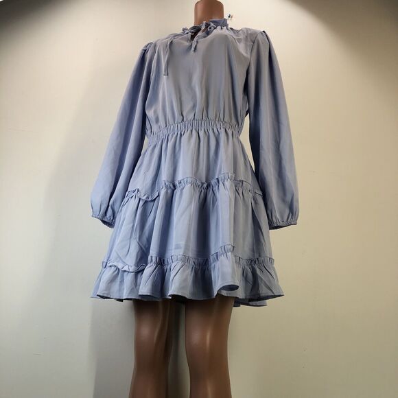 Baby Blue boho peasant long sleeve dress - Picture 12 of 16